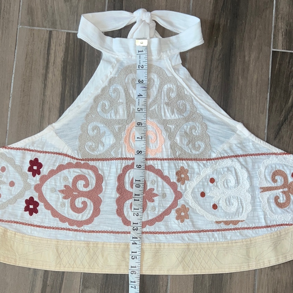 Unique🌵 Free People Adorn Me Embroidered Halter Top Medium Ivory/Brown/Peach - Picture 8 of 16